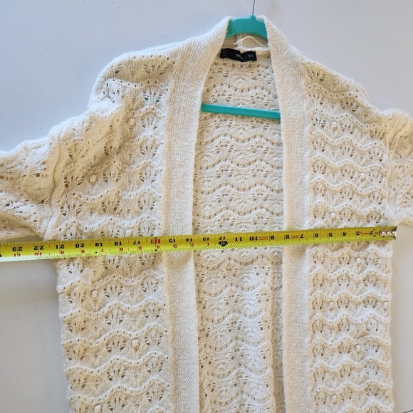 Mango Open Front Weave Beige Maxi Duster Sweater Long Knit Soft Womens Small - Picture 11 of 13